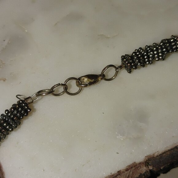 Vintage Silver Necklace Unknown Stone Brown Turquoise Tone Chunky Statement - Picture 11 of 16